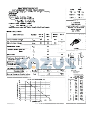 TIP115 datasheet - PLASTIC MEDIUM-POWER COMPLEMENTARY SILICON TRANSISTORS