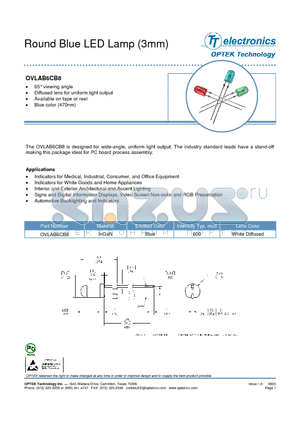 OVLAB6CB8 datasheet - Round Blue LED Lamp (3mm)