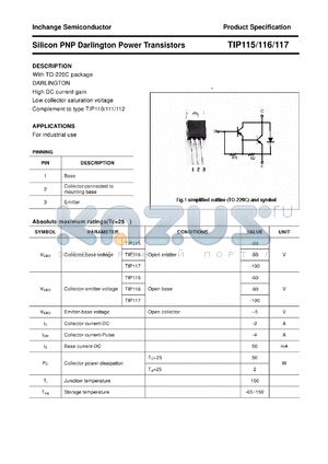 TIP115 datasheet - Silicon PNP Darlington Power Transistors