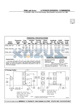PDML-30A-100 datasheet - 0 POWER DIVIDERS / COMBINERS