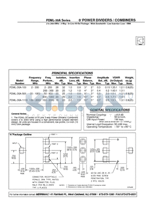 PDML-30A-500 datasheet - 0 POWER DIVIDERS / COMBINERS