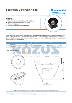 OVLENS154 datasheet - Secondary Lens with Holder