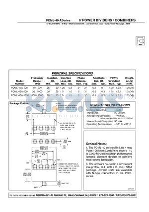 PDML-40A-100 datasheet - 0 POWER DIVIDERS/COMBINERS