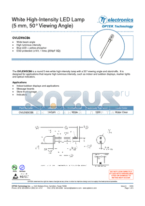 OVLEW5CB6 datasheet - White High-Intensity LED Lamp (5 mm, 50` Viewing Angle)