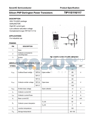 TIP116 datasheet - Silicon PNP Darlington Power Transistors