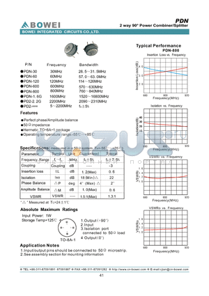 PDN-600 datasheet - 2 way 90 Power Combiner/Splitter
