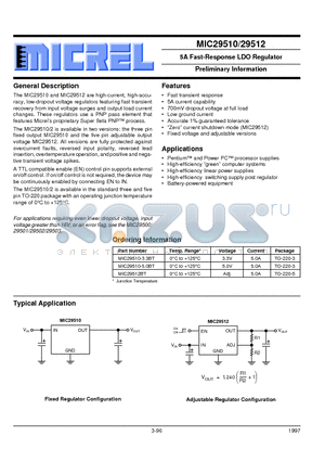 MIC29510-3.3BT datasheet - 5A Fast-Response LDO Regulator Preliminary Information