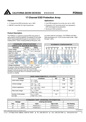 PDN002 datasheet - 17 CHANNEL ESD PROTECTION ARRAY