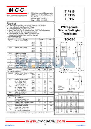 TIP117 datasheet - PNP Epitaxial Silicon Darlington Transistors