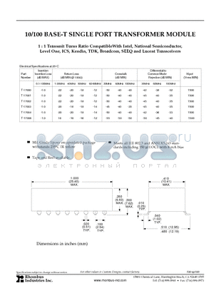 T-17000 datasheet - 10/100 BASE-T SINGLE PORT TRANSFORMER MODULE