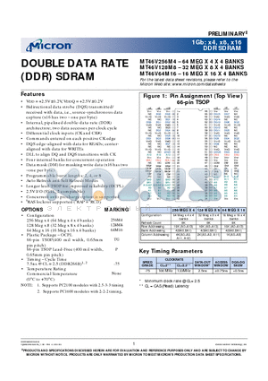 MT46V256M4 datasheet - DOUBLE DATA RATE (DDR) SDRAM