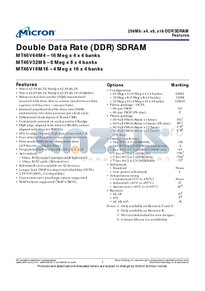 MT46V16M16 datasheet - Double Data Rate (DDR) SDRAM