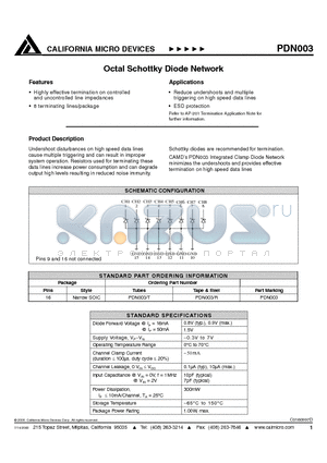 PDN003 datasheet - OCTAL SCHOTTKY DIODE NETWORK