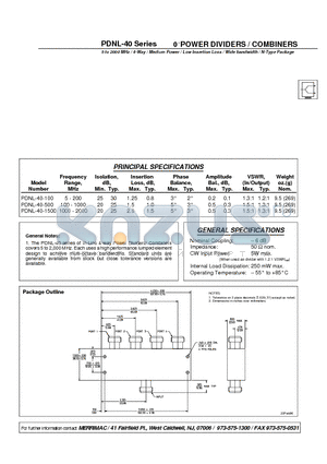 PDNL-40-100 datasheet - 0 POWER DIVIDERS / COMBINERS