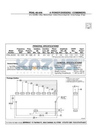 PDNL-80-500 datasheet - 0 POWER DIVIDERS / COMBINERS