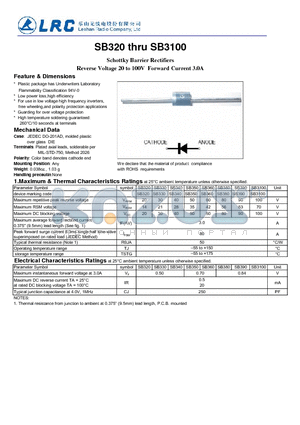 SB320_11 datasheet - Schottky Barrier Rectifiers Reverse Voltage 20 to 100V Forward Current 3.0A