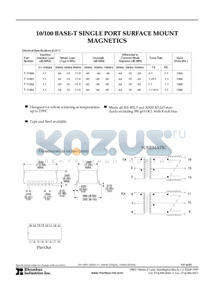 T-17200 datasheet - 10/100 BASE-T SINGLE PORT SURFACE MOUNT MAGNETICS