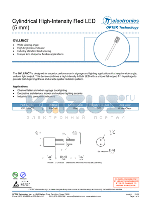 OVLLR8C7 datasheet - Cylindrical High-Intensity Red LED (5 mm)