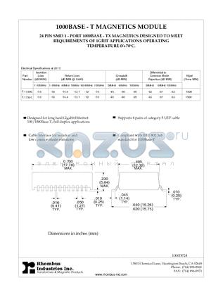 T-17300 datasheet - 1000BASE - T MAGNETICS MODULE