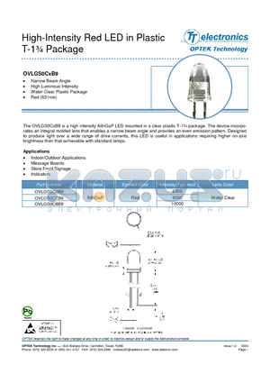 OVLGS0CXB9 datasheet - High-Intensity Red LED in Plastic T-1n Package