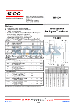 TIP120 datasheet - NPN Epitaxial Darlington Transistors