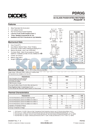 PDR3G-13 datasheet - 3A GLASS PASSIVATED RECTIFIER