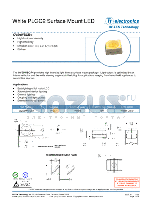 OVS9WBCR4 datasheet - White PLCC2 Surface Mount LED