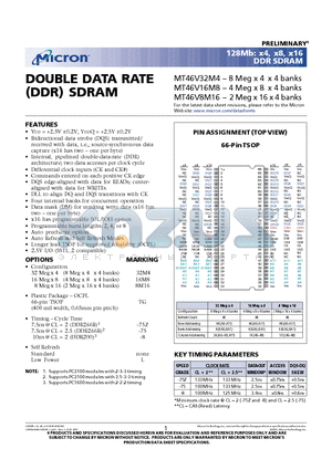 MT46V16M8TG-8L datasheet - DOUBLE DATA RATE DDR SDRAM