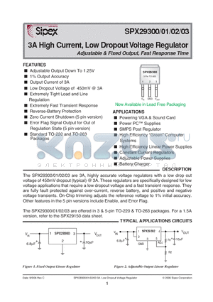 SPX29300T-1-8/TR datasheet - 3A High Current, Low Dropout Voltage Regulator