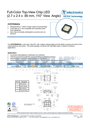 OVSTRGBAC6 datasheet - Full-Color Top-View Chip LED(2.7 x 2.4 x .95 mm, 110` View Angle)