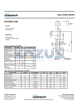 MT4700CF-UBL datasheet - Blue Visible Emitter