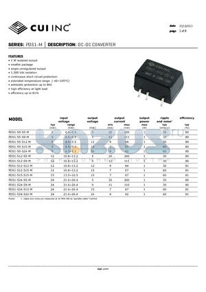 PDS1-S12-S12-M datasheet - DC-DC CONVERTER