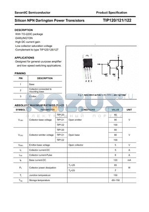 TIP121 datasheet - Silicon NPN Darlington Power Transistors