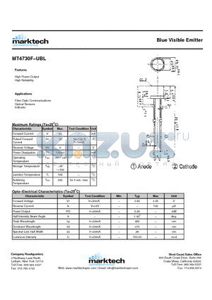 MT4730F-UBL datasheet - Blue Visible Emitter