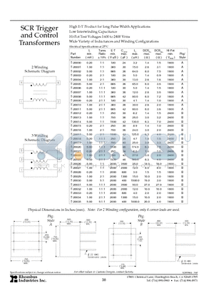 T-20000 datasheet - SCR Trigger and Control Transformers