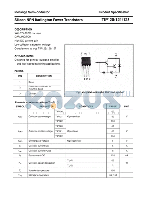 TIP121 datasheet - Silicon NPN Darlington Power Transistors
