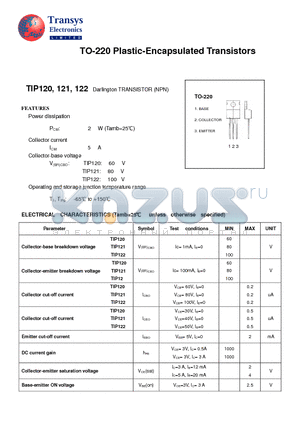 TIP121 datasheet - Plastic-Encapsulated Transistors