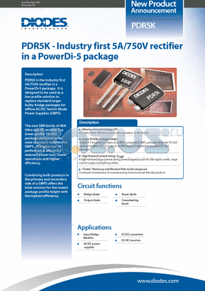 PDR5K datasheet - PDR5K - Industry first 5A/750V rectifier in a PowerDi-5 package