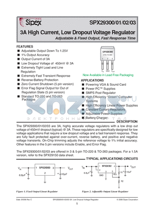 SPX29300U-3-3 datasheet - 3A High Current, Low Dropout Voltage Regulator