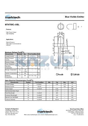 MT4750C-UBL datasheet - Blue Visible Emitter