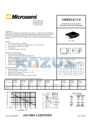 SMBJSAC50 datasheet - 500 WATT LOW CAPACITANCE TRANSIENT VOLTAGE SUPPRESSOR