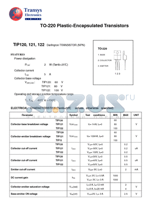 TIP122 datasheet - Plastic-Encapsulated Transistors