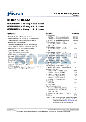 MT47H128M8HR-3EAT datasheet - DDR2 SDRAM