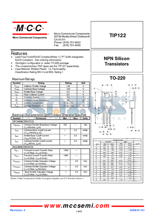 TIP122 datasheet - NPN Silicon Transistors
