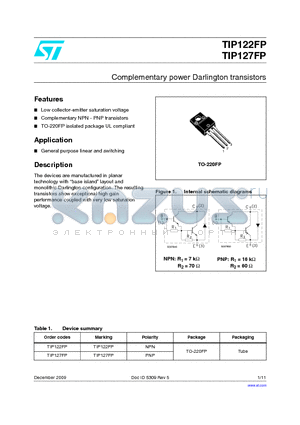 TIP122FP_09 datasheet - Complementary power Darlington transistors