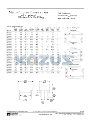 T-20201 datasheet - Multi-Purpose Transformers with optional Electrostatic Sheilding