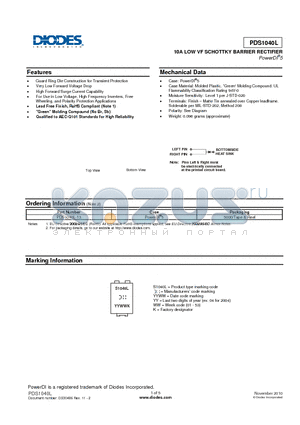 PDS1040L datasheet - 10A LOW VF SCHOTTKY BARRIER RECTIFIER