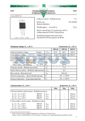 TIP125 datasheet - Si-Epitaxial PlanarTransistors