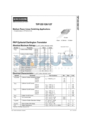 TIP125 datasheet - Medium Power Linear Switching Applications