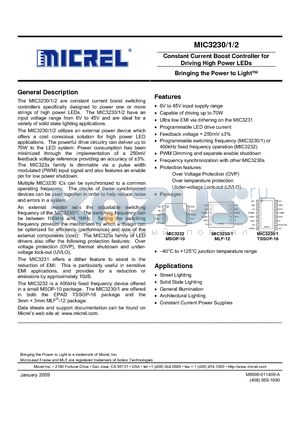 MIC3230YTSE datasheet - Constant Current Boost Controller for Driving High Power LEDs